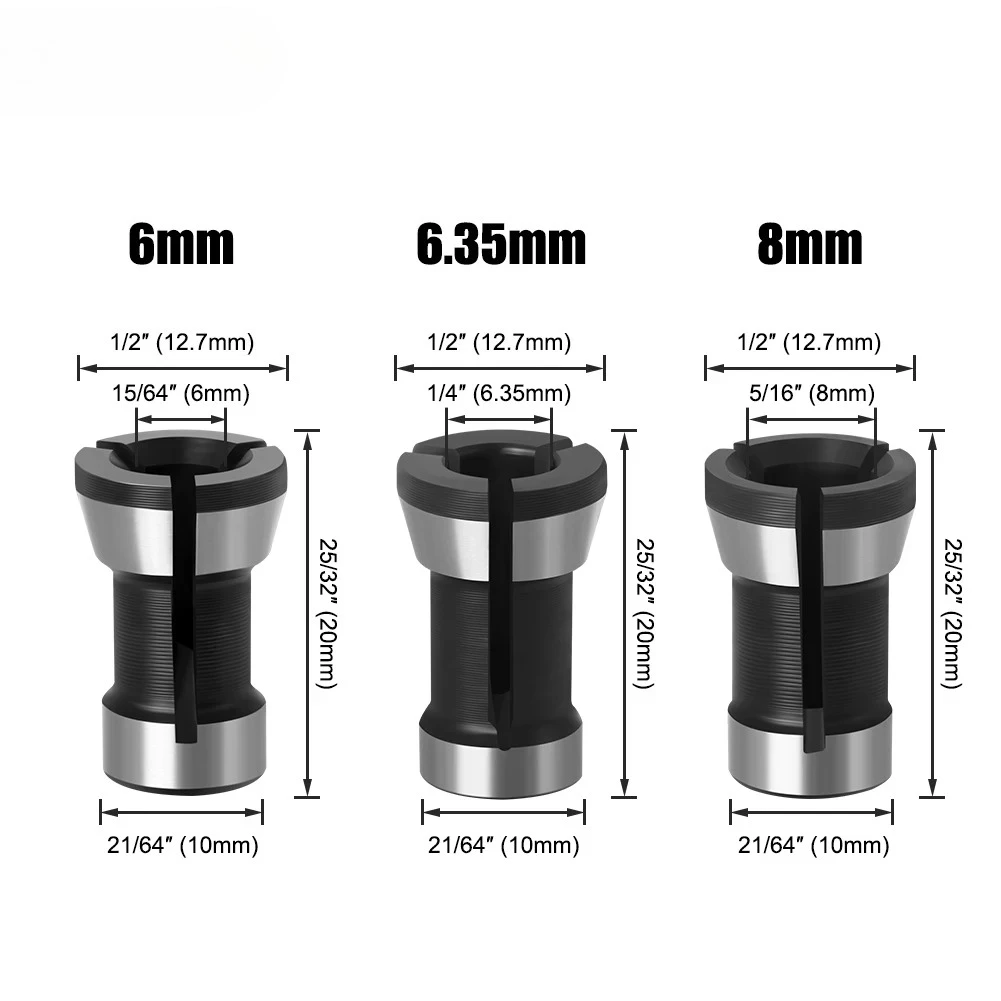 Graviermaschinen-Spannzangenfutter 6mm 1/4" 8mm Adapter für Holzbearbeitungsfräser Schaftumwandlung