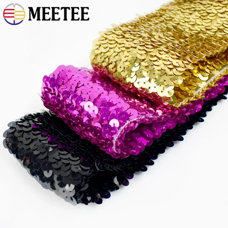 1/2/3/4/5M 75mm Sequins Lace Trim  Elastic Band For Dance Dress Decoration Ribbon Clothes Strech Webbing DIY Sewing Accessories