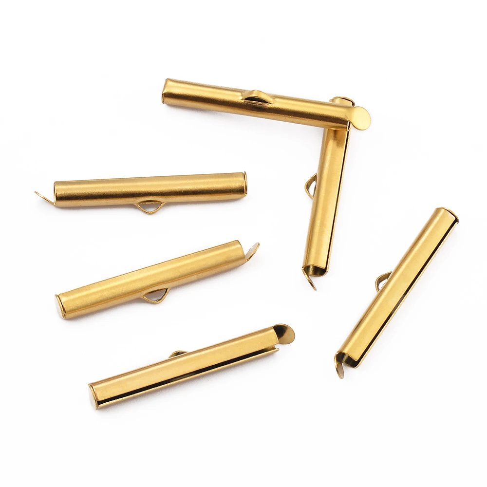 Großhandel 20 Stück/Set Edelstahlrohre Schiebe-Endkappen Verbindungsstücke Crimp-Endperlen Schiebe-Endverschluss für DIY-Schmuckherstellung – Detail 2
