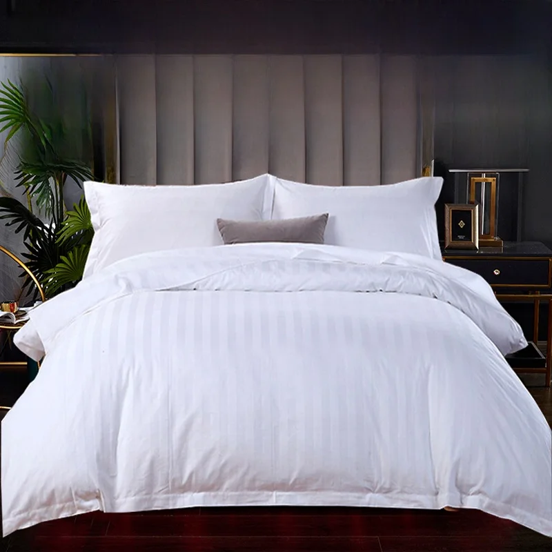 White Hotel Style Bedding Coverlet Pure Color Simple Design with Satin Stripes Linen Fabric for Home Guest House And Hotel