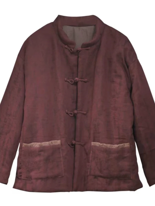 Thiened ort Cotton Jaet レディース スタンドカラー ボタンアップ 暖かい 冬 アウター レトロ スレ 通勤に優しい ストレートカット