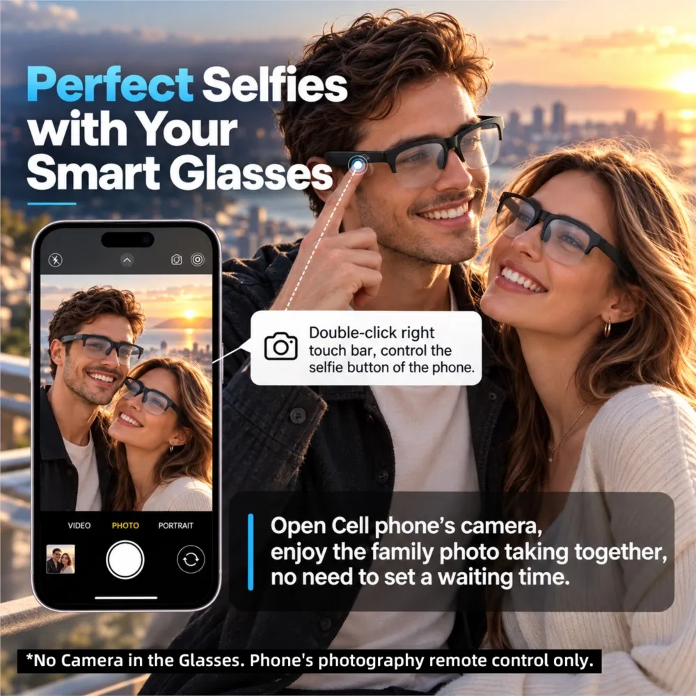 New Smart Glasses Wireless Bluetooth Call Music Sunglasses Headphones HIFI Audio Glasses for Sport Driving Touch Control Selfie
