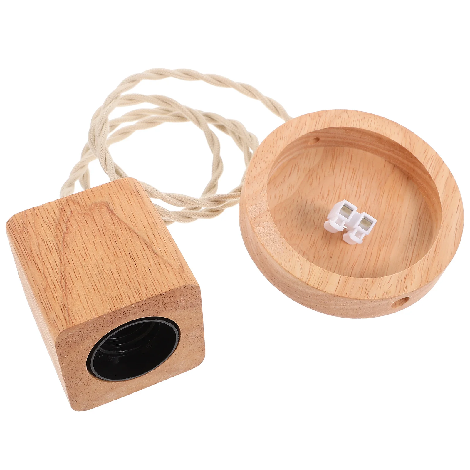 

E27 Wood Lamp Holder 1M Square Cup Pendant Light Sockets Hanging Lamp Accessories Bedroom Cafe DIY Wooden Base Replacement Parts