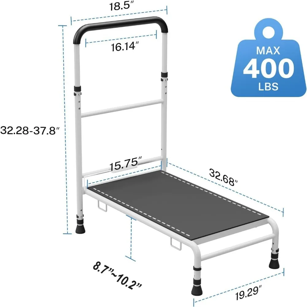 Sgabello da comodino con sensore di movimento luce a LED, maniglia per assistenza al letto, maniglione per assistenza agli anziani con 1 binario per letto antiscivolo, robusto