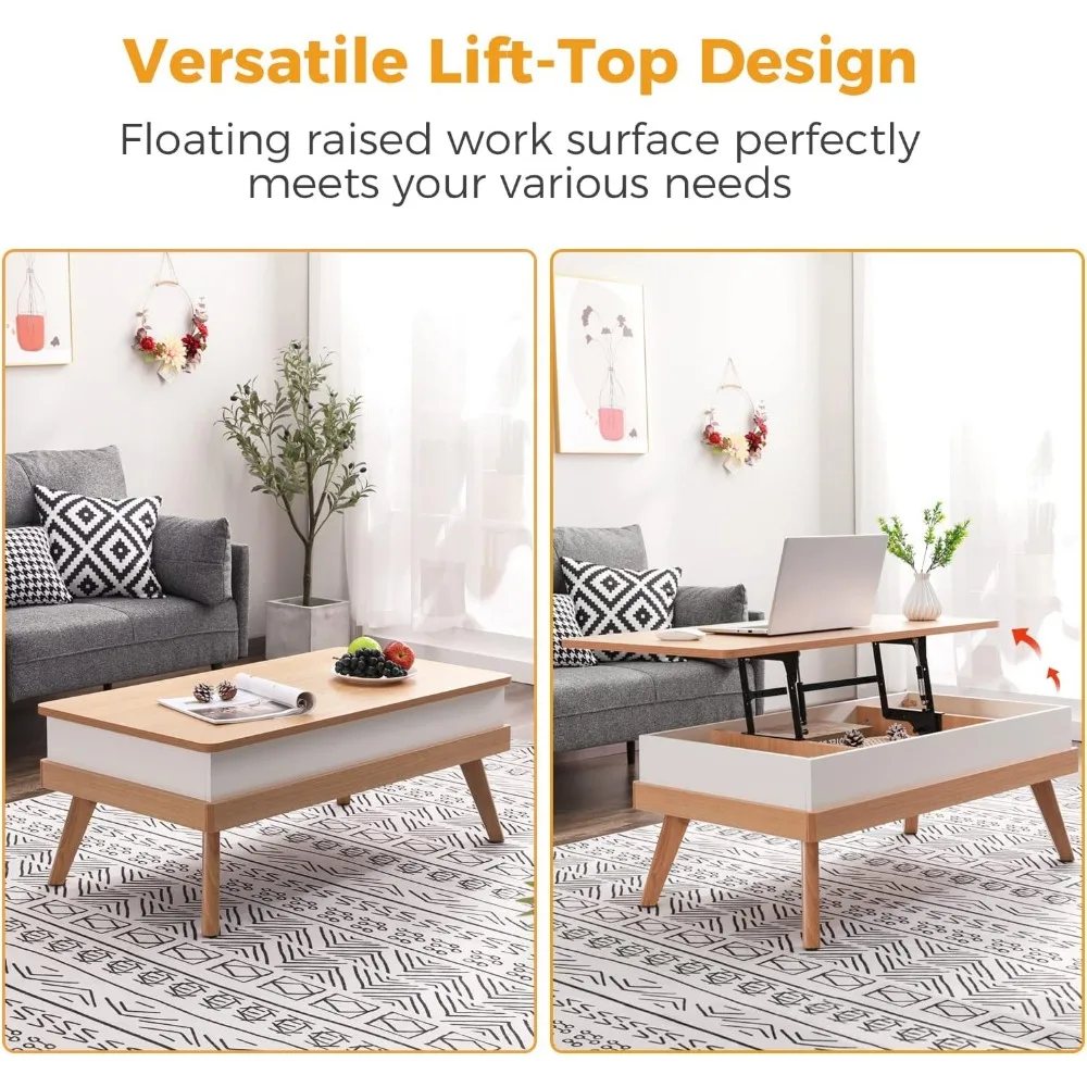 Lift Top Coffee Center Table com compartimento de armazenamento escondido, mesa de jantar fácil de montagem para recepção da sala de estar e escritório