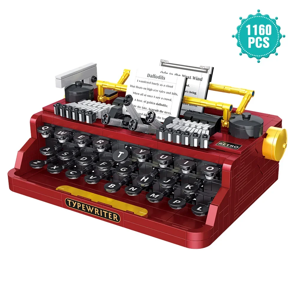 636PCS New Ideas Retro typewriter Building Block Set Mechanical Idea Rotatable Model Building  Creativity Gifts for Kids Adults