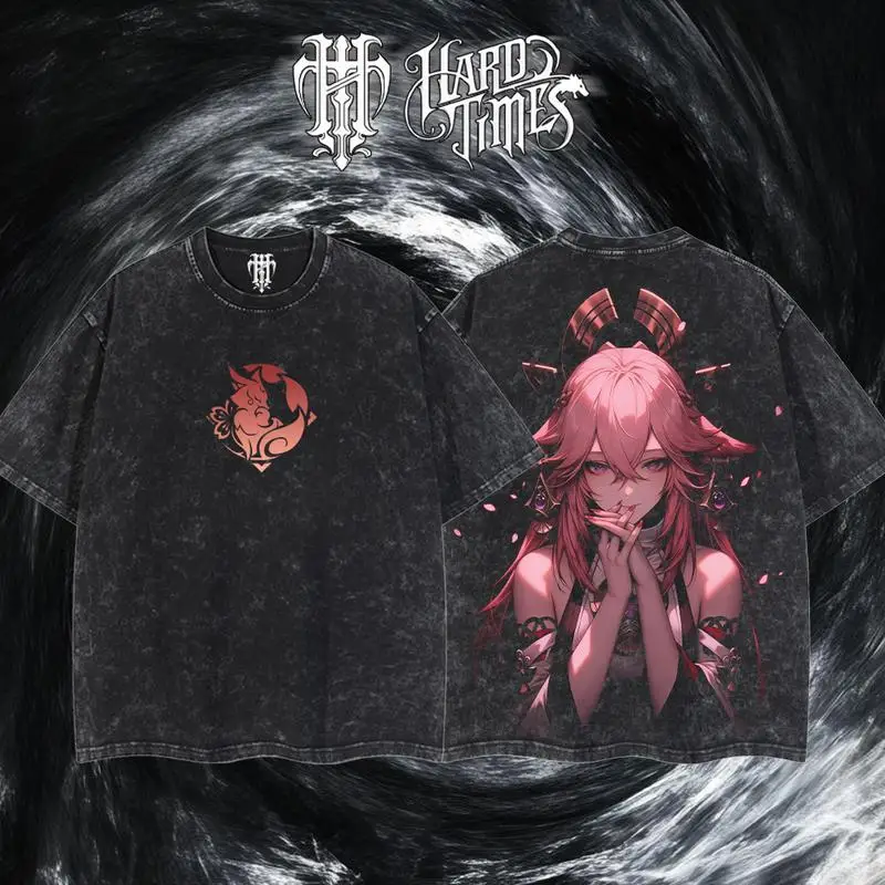 

HardTimesClothing yae miko genshin impact Retro Vintage Comfort T-shirt, Double-Sided Graphic Tee, Unisex Casual Comfort T-shirt