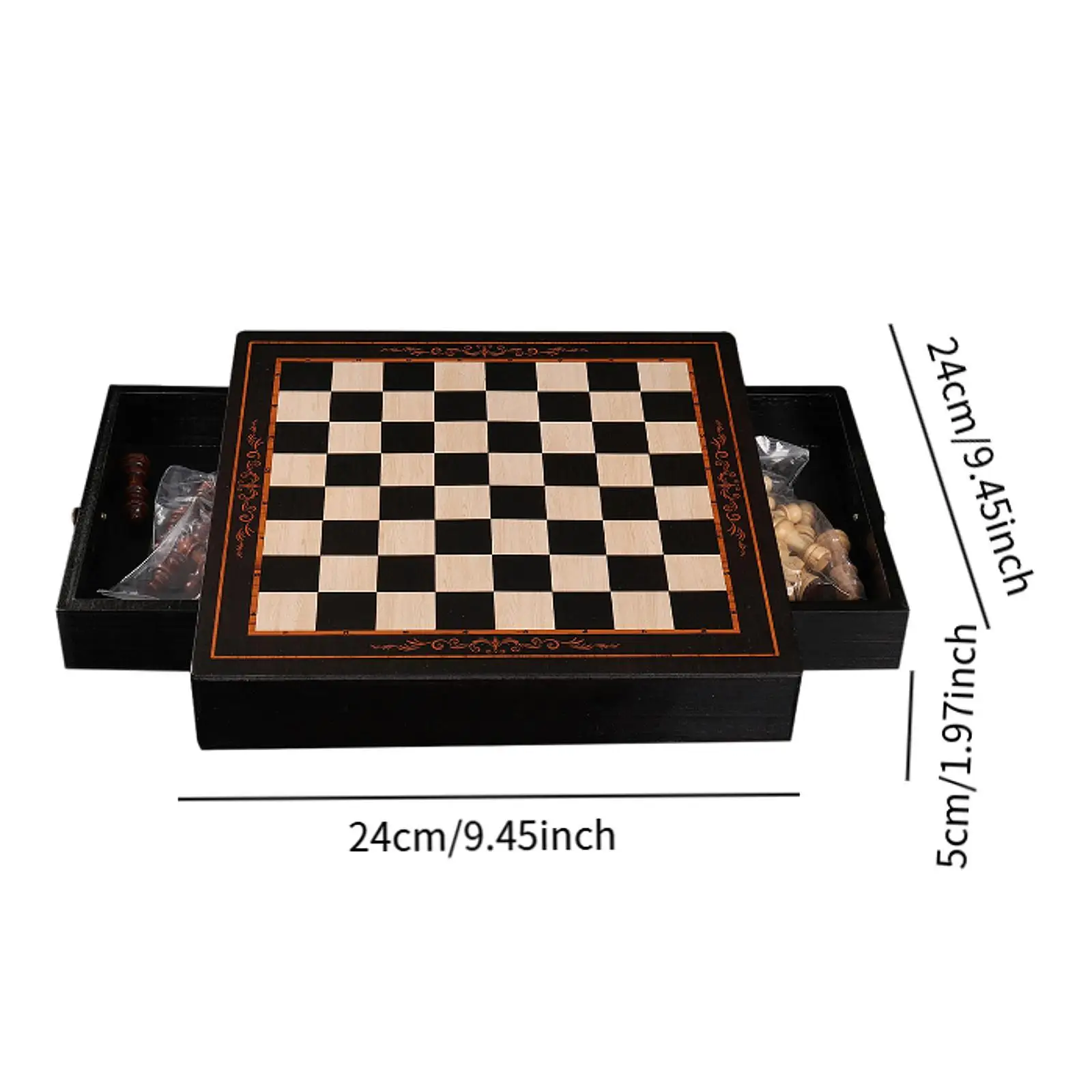 Set di giochi di scacchi e dama in legno, 2 regine extra, regalo di compleanno con cassetti portaoggetti per adulti, famiglia, campeggio, amanti degli scacchi, bambini