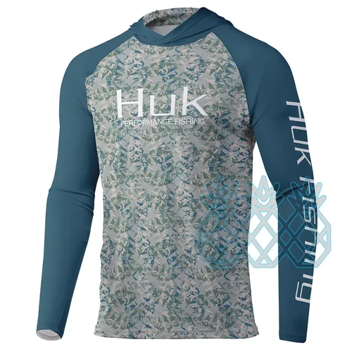 Imagen 2 del producto HUK-Sudadera con capucha de manga larga para hombre, camisas de pesca de rendimiento UPF 50+, camisetas de pesca para deportes al aire libre, protección Uv, ropa de pesca transpirable