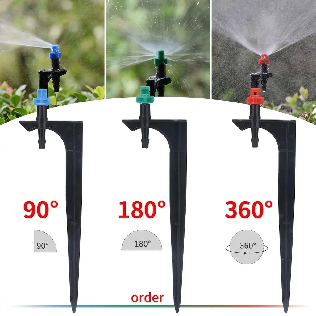 13cm Stake Sprinkler with 90 180 360 Degree Misting Nozzle for 1 4 Inch Hose Garden Drip Irrigation Agriculture Watering Sprayer