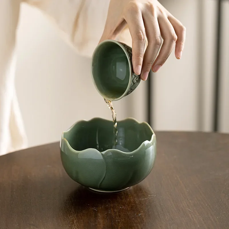 

Yue Qing Lotus Leaf Small Jianshui Porcelain Kung FuTea Basin Cup Wash Tea Cake Tray Chinese Fruit Plate Wash Bowl