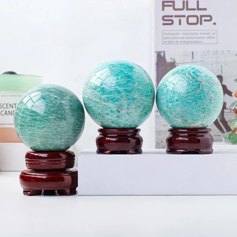 1PC Natural Amazoni Crystal Sphere - Reiki Healing Energy Stone For Home Decoration Feng Shui Meditation Spiritual Ornament Gift