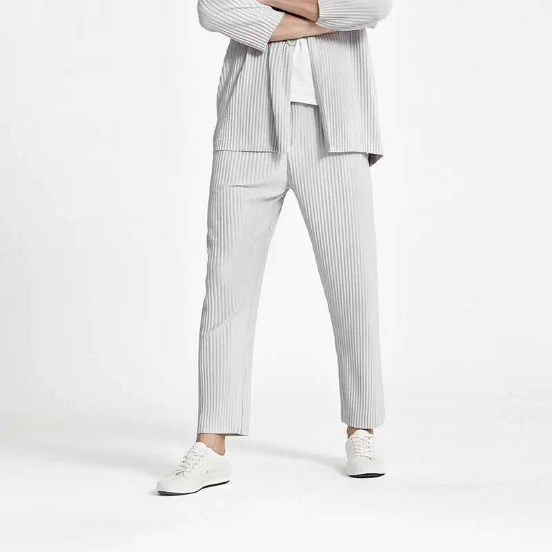 Miyake Pleated Suit Set 2026 Summer New Long Sleeve Men's Jacket Turn-down Collar+Straight Pants High-end Loose Casual Suit Set