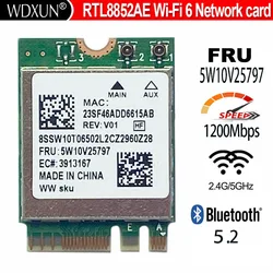 WiFi6 wireless network card RTL8852AE 5W10V25797 802.11AC/AX BT5.2 For 100W 300W M70a M75Q M90a V55T Series