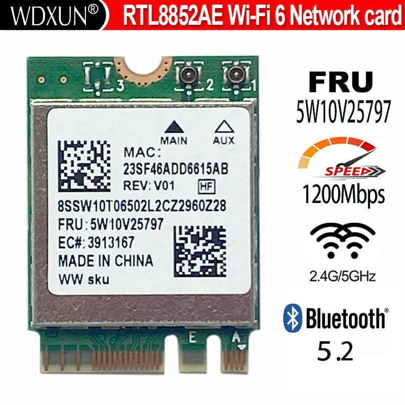 WiFi6 wireless network card RTL8852AE 5W10V25797 802.11AC/AX BT5.2 For  100W 300W M70a M75Q M90a V55T Series