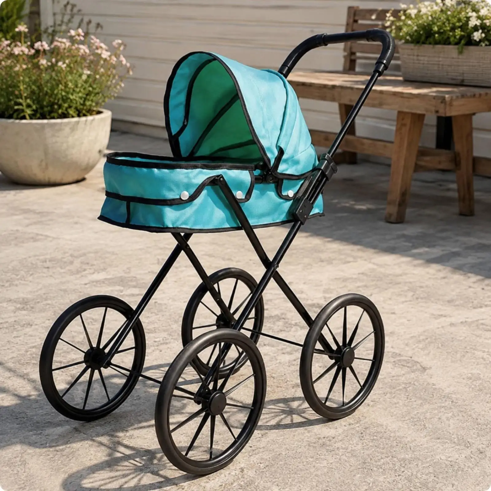 Doll Stroller Toy for Girls Boys with Bassinet Style Seat and Easy Fold Storage
