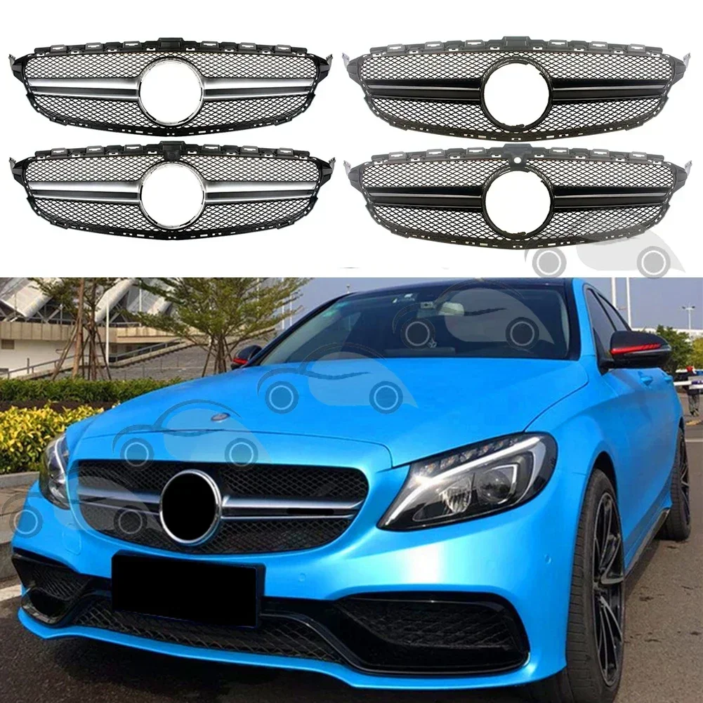 

Front Bumper Racing Grill Billet Grille Cover For Mercedes-Benz W205 C-Class 2015-2018 Upgrade to C43 AMG
