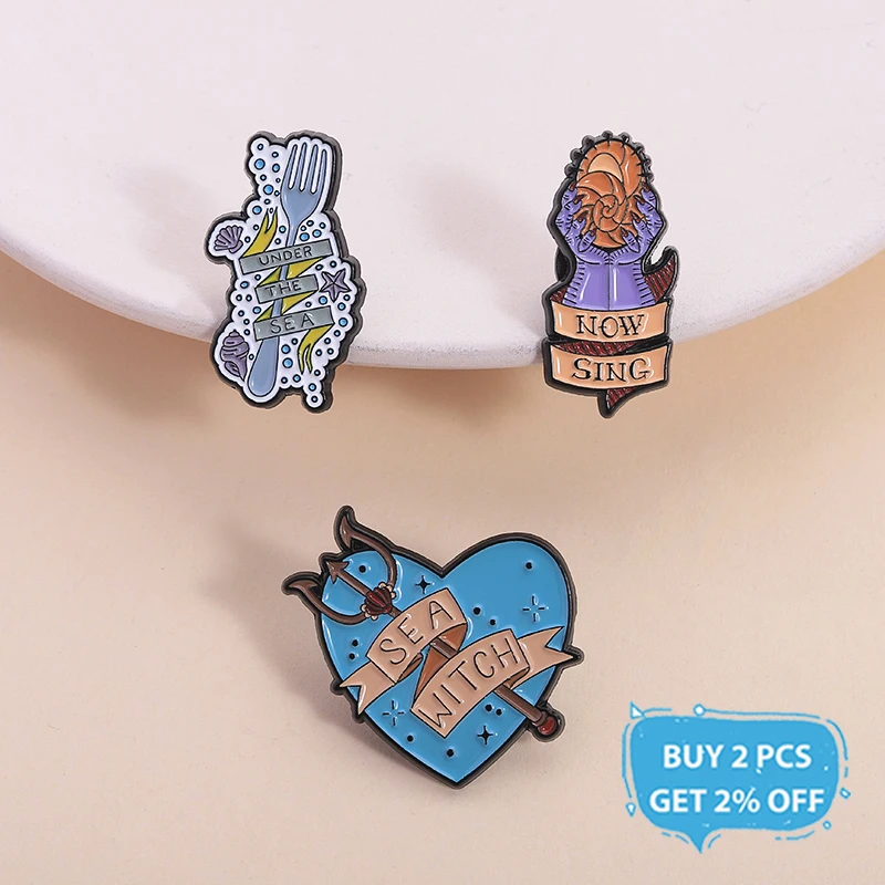 Animated Romance Movies Enamel Pin Sea Witch Ursula Weapons Under The Sea Brooches Lapel Badge Jewelry Gifts for Kids Friends