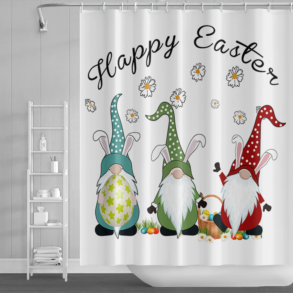 

Cute Cartoon Shower Curtain Simple Happy Easter Elf Dwarf Bathroom Curtains Waterproof Polyster Bathtub Screen Home Decoration