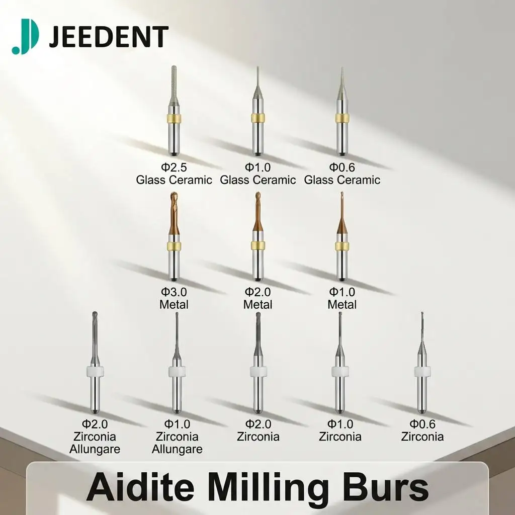 Aidite Milling Bur for AMW-400 Glass Ceramic Metal D6 Shank TL50 Diamond Coated DC DLC Milling Tool R1.25 R0.5 R0.3