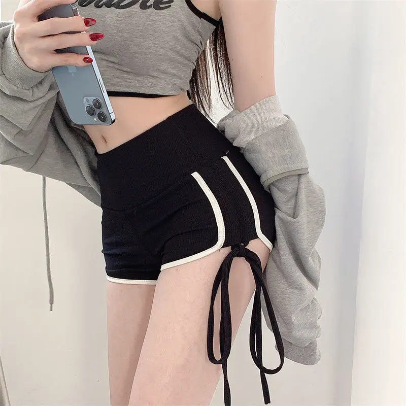 Woman Sexy Open Crotch Shorts Sport Elastic Crotchless Hot Pants Booty Skinny Zipper Outdoor Sex Porn Club Contrast Leggings