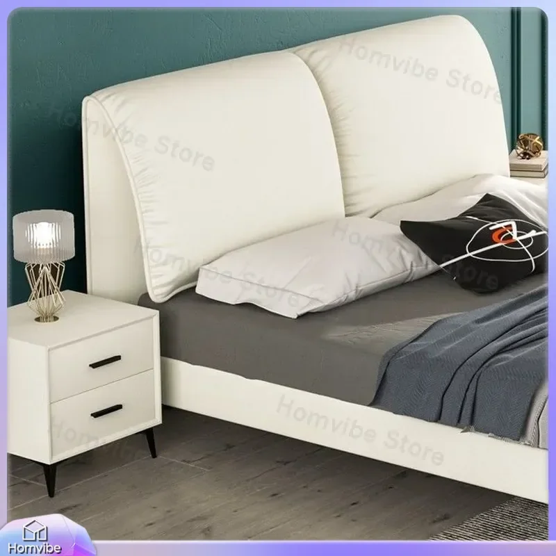 Cream Elephant Ear Headboard Solid Wood Floor Standing Soft Upholstered Backrest Bedroom Furniture Modern Minimalist Design