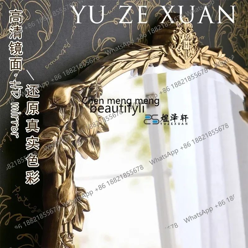 مرآة xzFrench كلاسيكية كاملة الطول، مرآة أوروبية منحوتة خفيفة فاخرة قائمة على الأرض، مرآة مناسبة لغرفة النوم