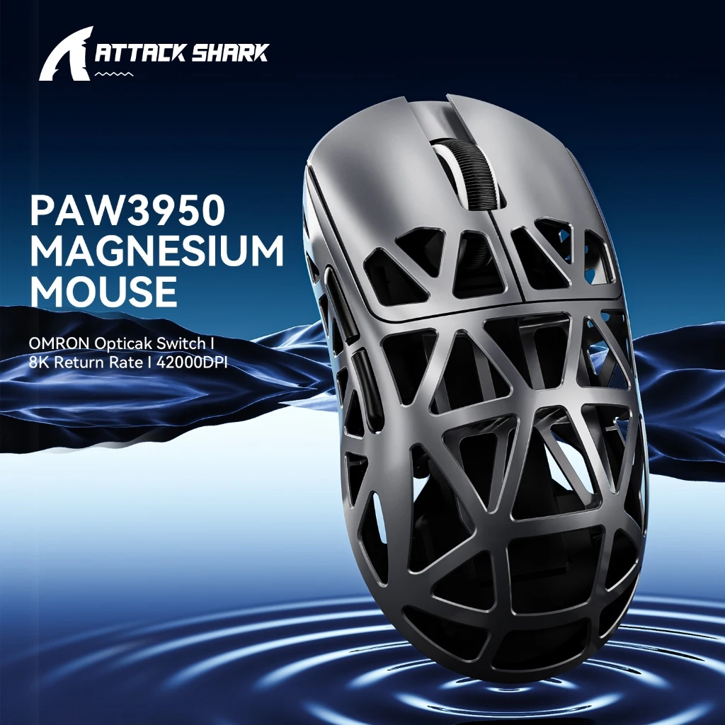 

Игровая мышь Attack Shark R2/8K Magnesium — частота опроса 8000 Гц, ультралегкая (48 г), беспроводная (три режима), сенсор PAW3950Max, R2 Mini