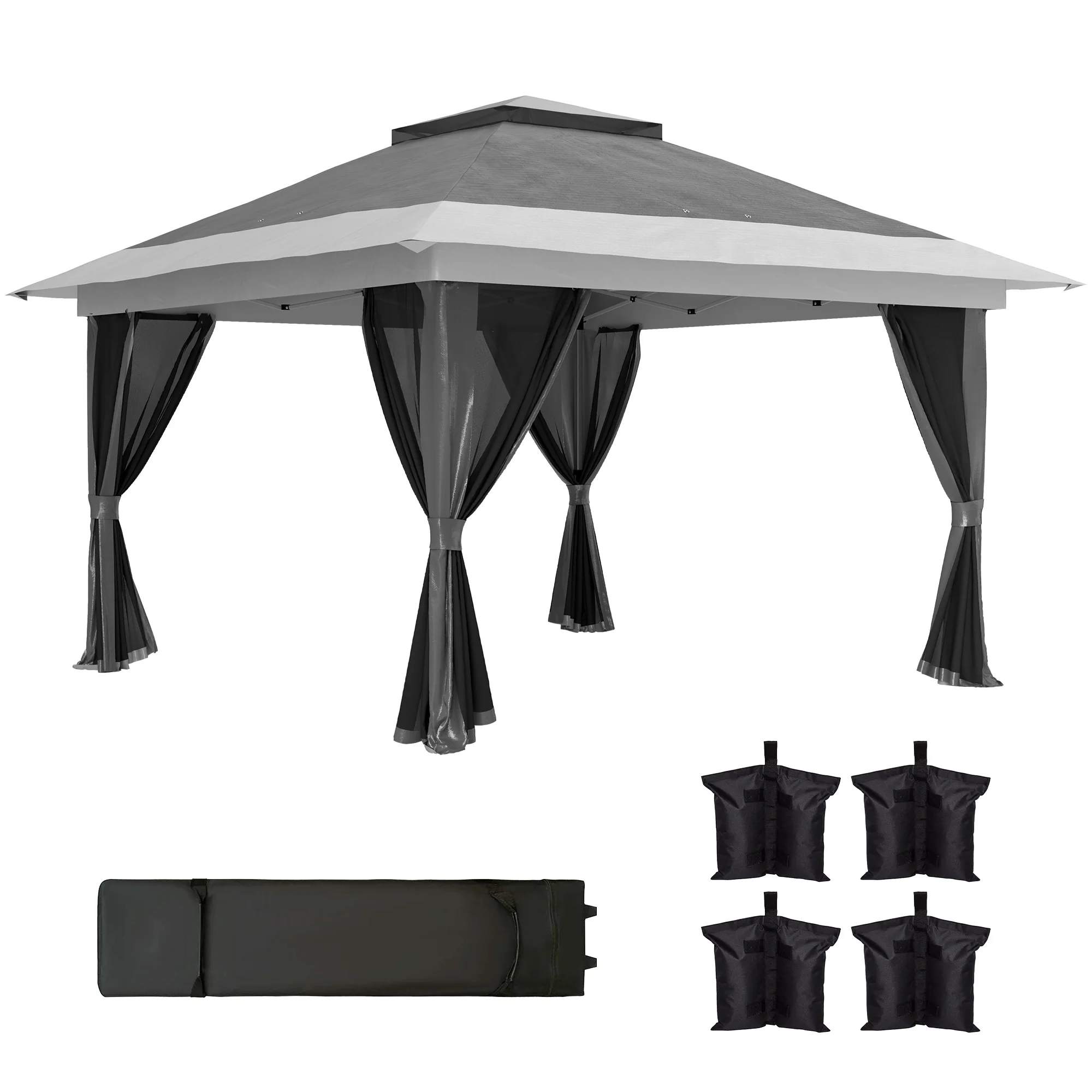 Outsunny Opvouwbare Tent 3,6x3,6 m met 4 Anti-UV Mesh Zijwanden