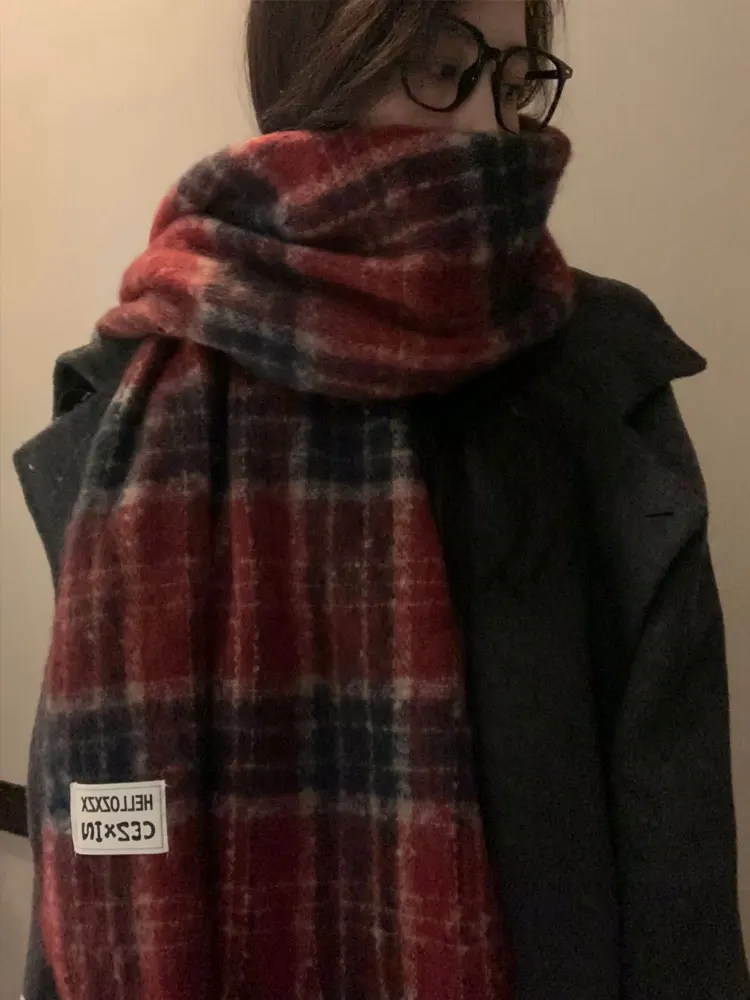 Sciarpa invernale rossa Thiened da donna coreana Sle Plaid Ne Warmer Sciarpa con punteruolo caldo per coppia per studenti e giovani