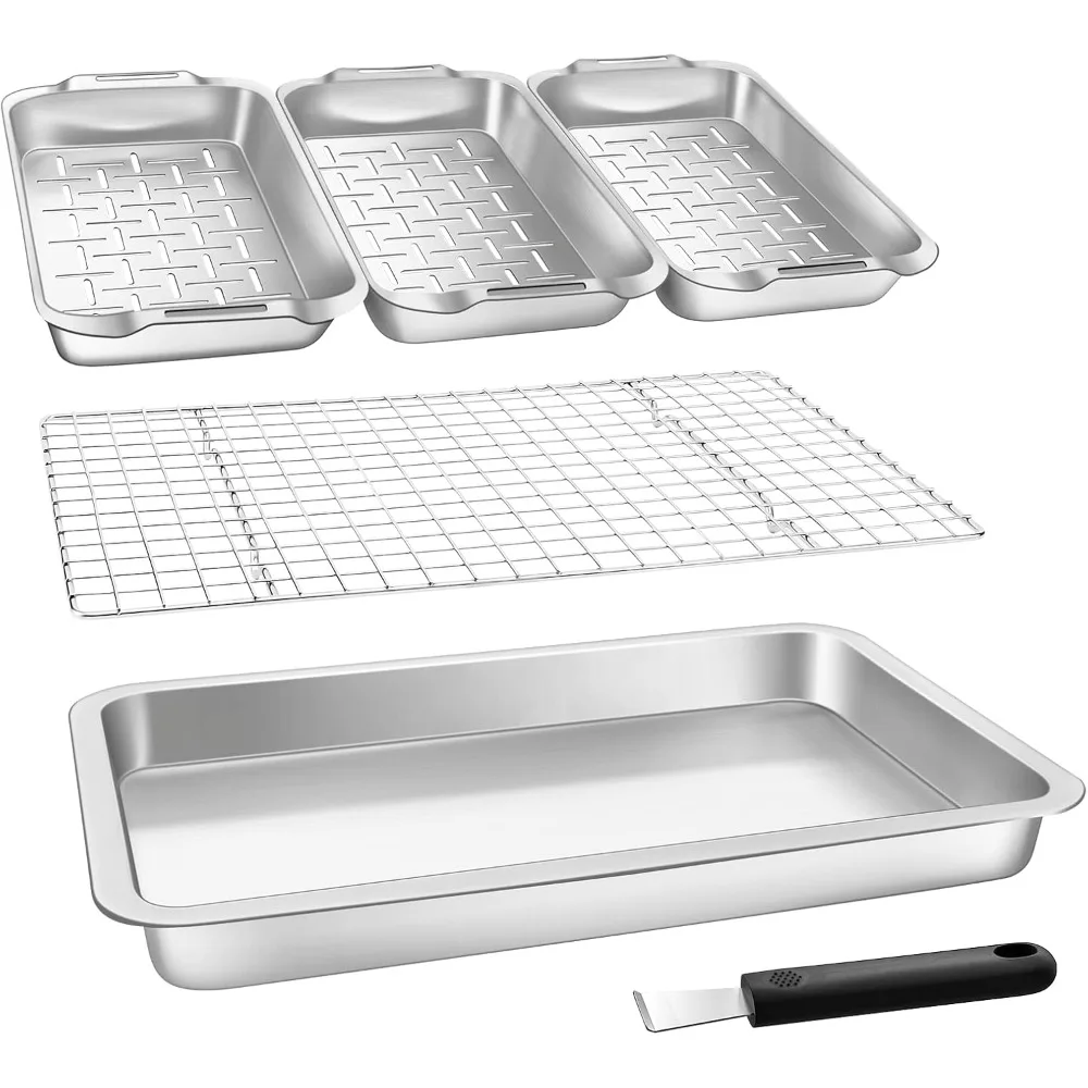

Grill Basket Set, 6-Piece Stainless Steel Large Grill Pans, 16.5" x 11" Pan