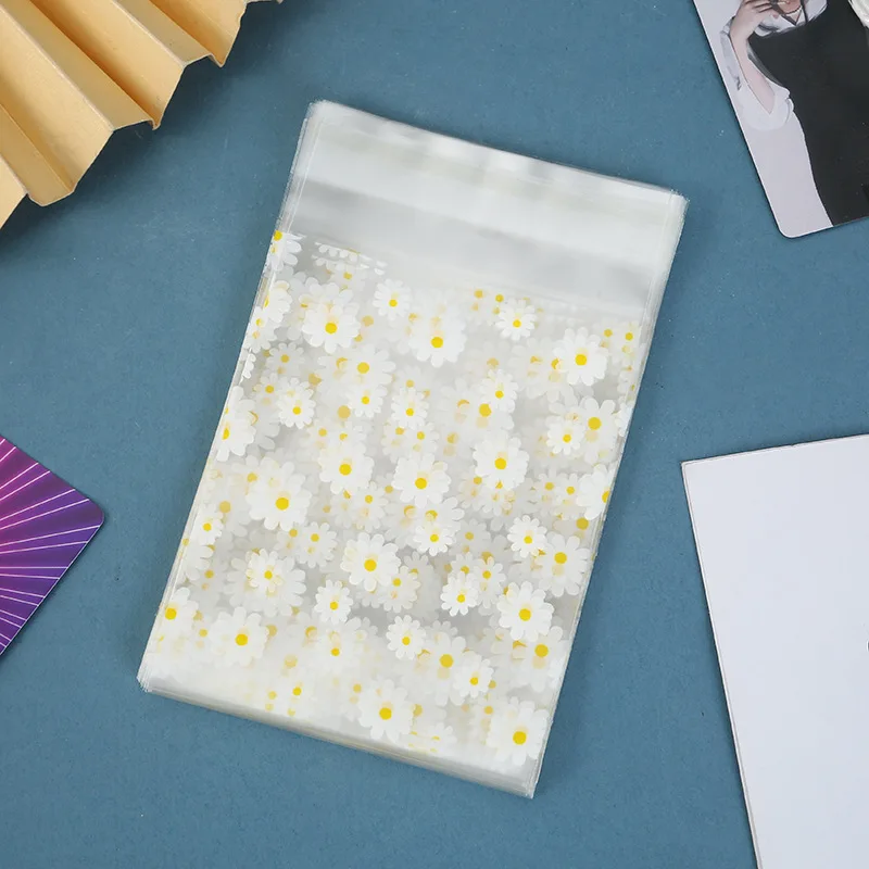 50 Stück kleine Gänseblümchen-Geschenktüten aus Kunststoff, durchsichtige Aufbewahrungs-Einkaufstasche mit Weihnachten, Hochzeit, Party, Keksbeutel, Verpackungsbeutel – Detail 2