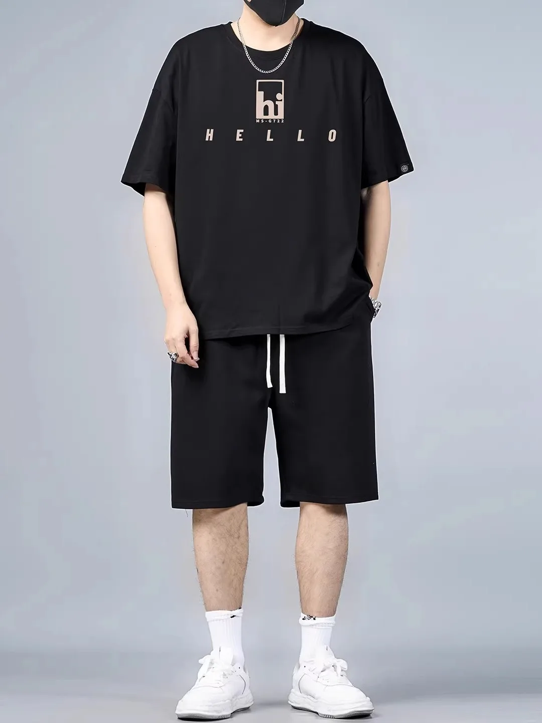 

plus Size Casual Printed ort Sve Men's Set Summer New Sle Comfortable T-irt And orts Two-Piece Suit Polyester Fiber