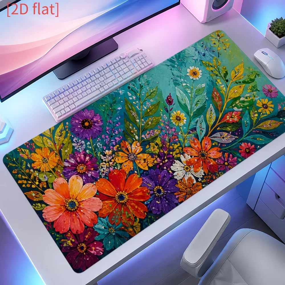 Blue and orange wildflower pattern mouse pad, suitable for office desks and computer tables tapis de souris pc accessories