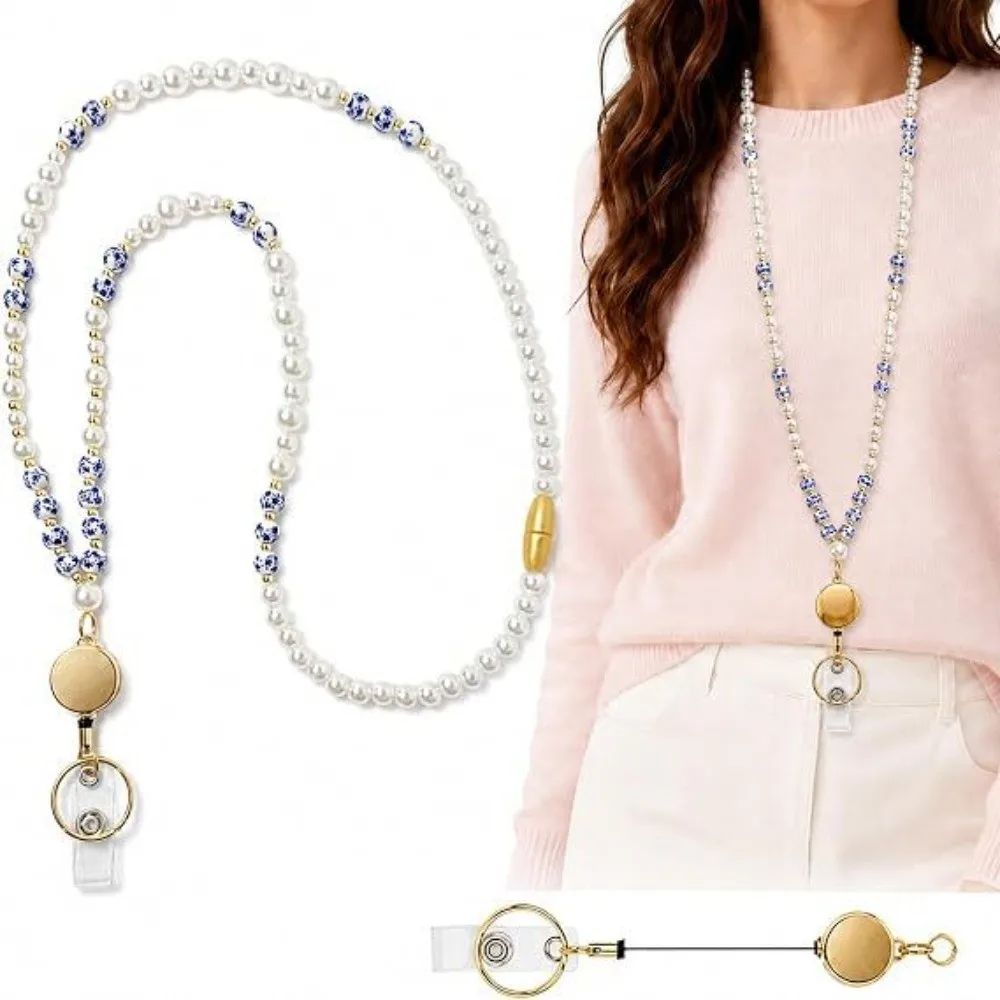 With Clear Card Mobile Phone Beaded Lanyard Waterproof Retractable Phon Retractable Badge Holder Colorful Beaded Detachable