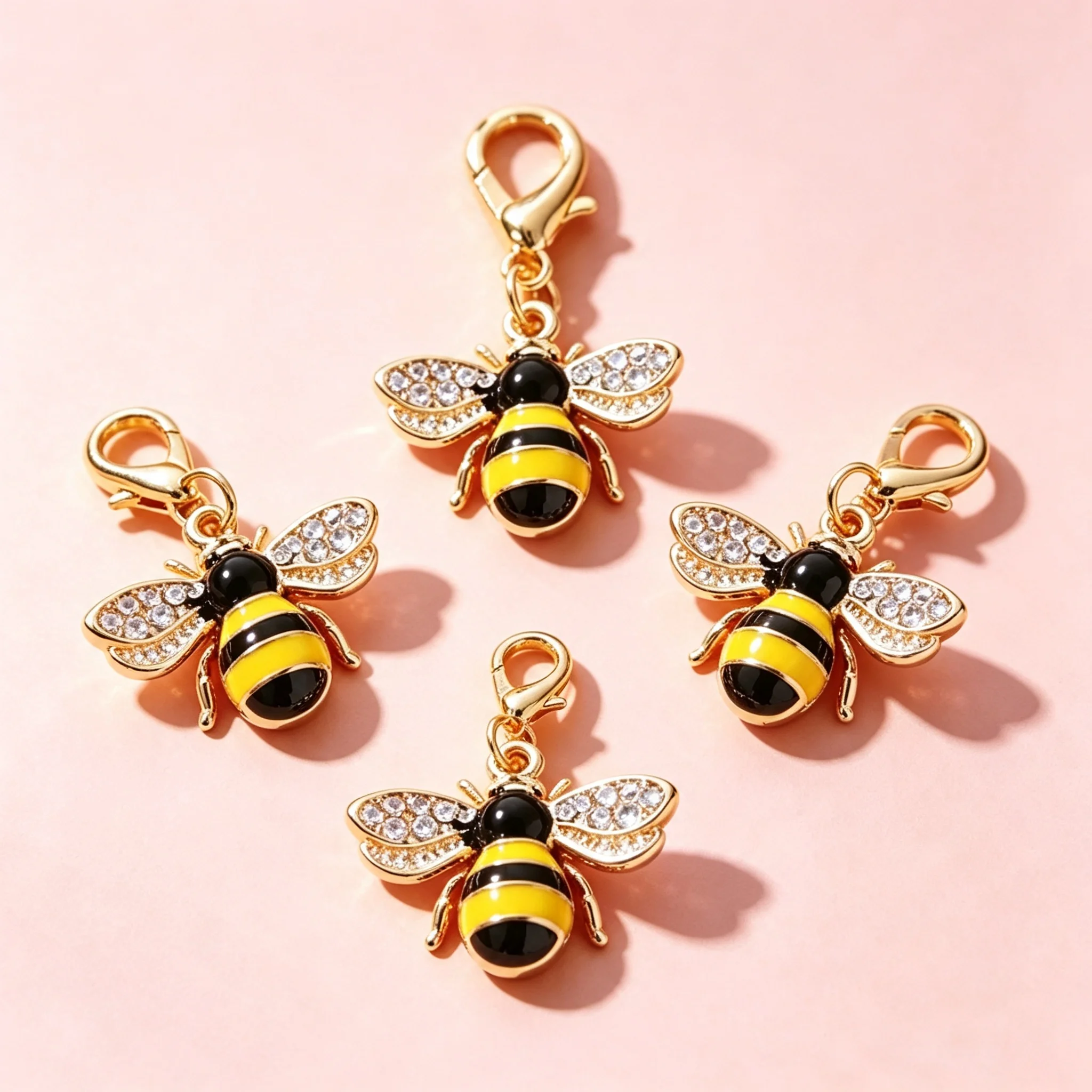 10/50 Stück Legierungs-Emaille-Bienenanhänger mit Kristall-Strass und Karabinerverschluss, Charms für DIY-Armbänder, Halsketten und Schmuckherstellungszubehör – Detail 5