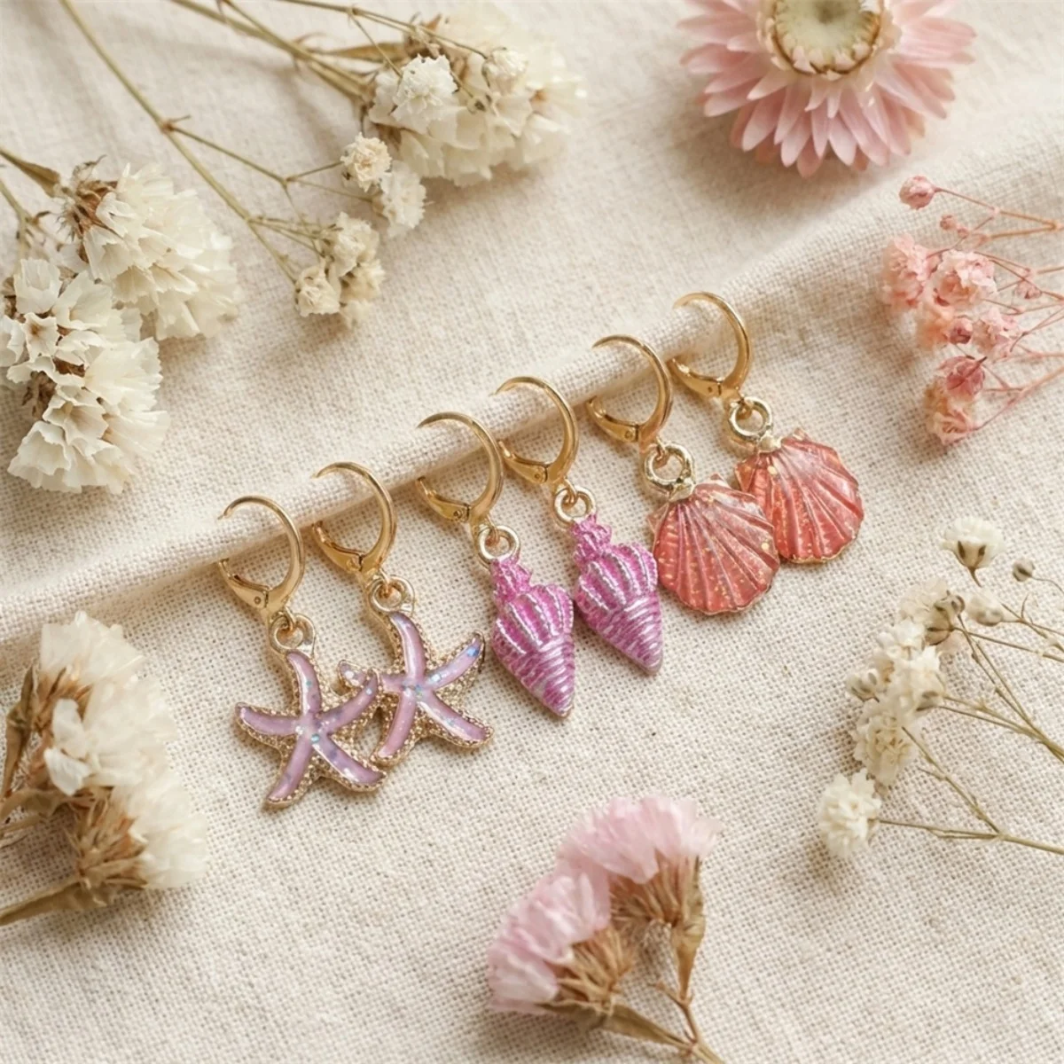 Emaille-Seestern-Muschel-Ohrhänger-Set für Damen und Herren, Bohemian Ocean Beach Sea Star Ohrringe, Urlaub, Sommer, Party, Schmuck – Detail 18