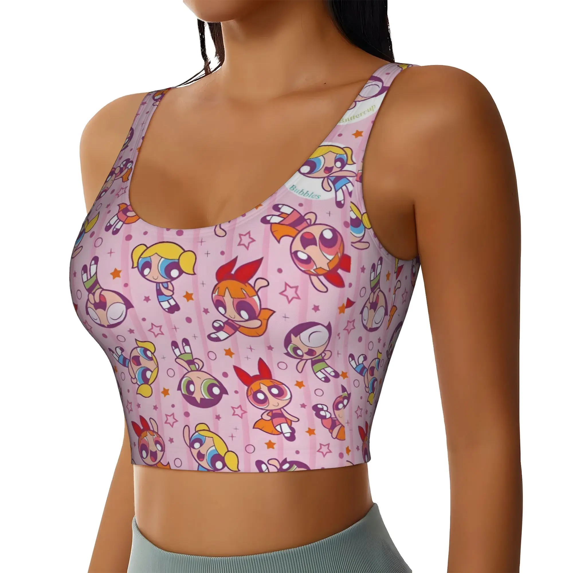 Custom Poweres Anime Puffes Workout Crop Tank Tops Women's Buttercup Blossom Bunny  Running Sports Bras