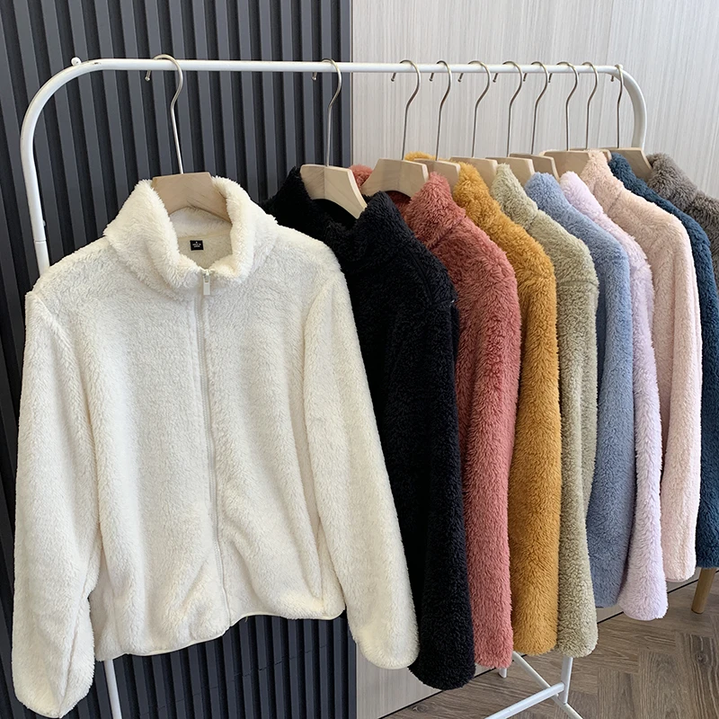 Korean style Coat Women Autumn Winter Women's Long Plush Fleece Zipper Jacket Women Fur Cardigan Coat