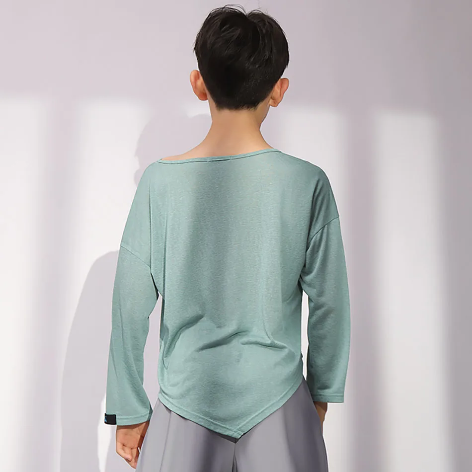 Nuovi ragazzi camicia da ballo latino autunno e inverno a maniche lunghe verde e bianco top da ballo jazz rumba chacha costume latino