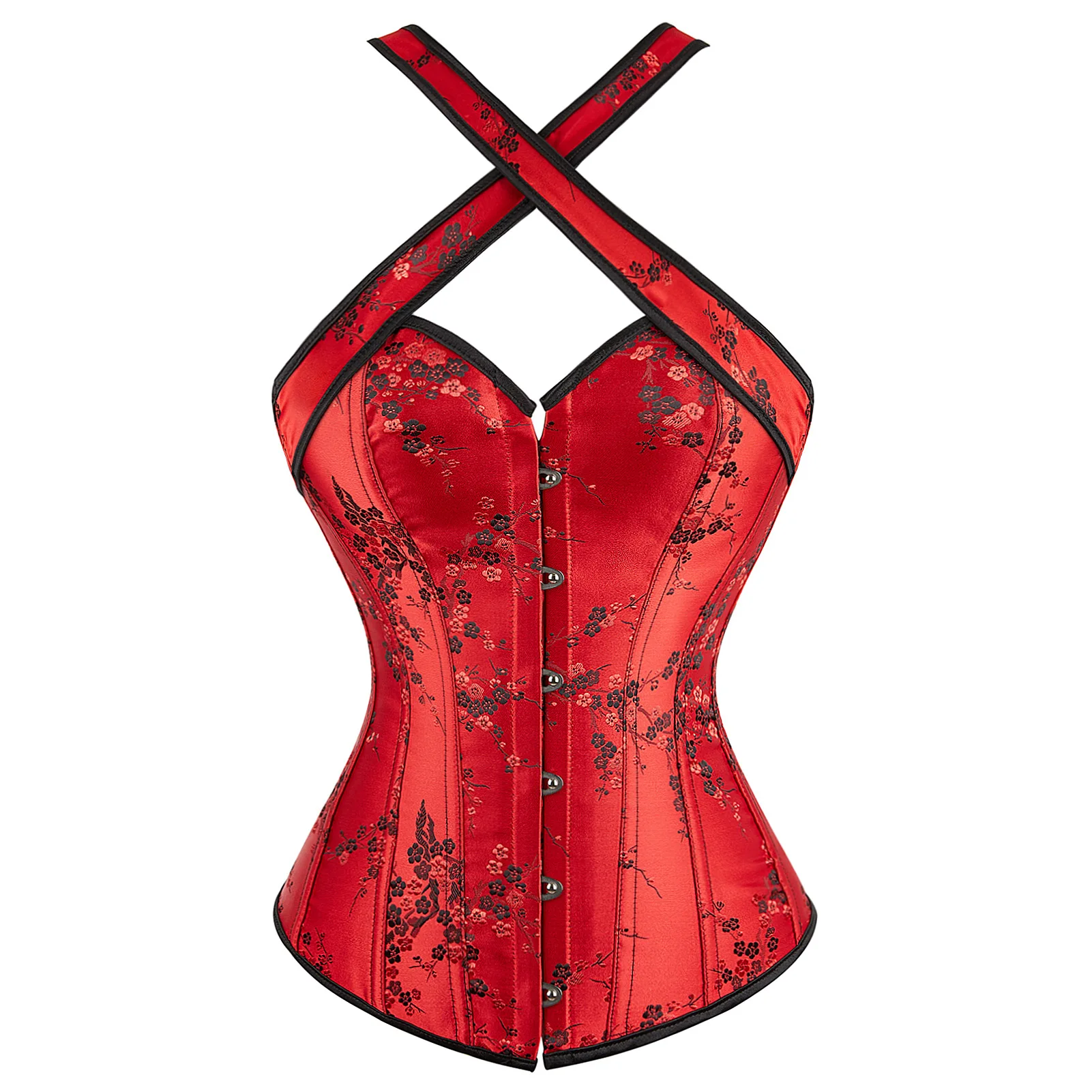 

Corset Top Bustier Halter Straps Vintage Gothic Corset for Women Overbust Burlesque Costume Floral Corset Waist Black Red