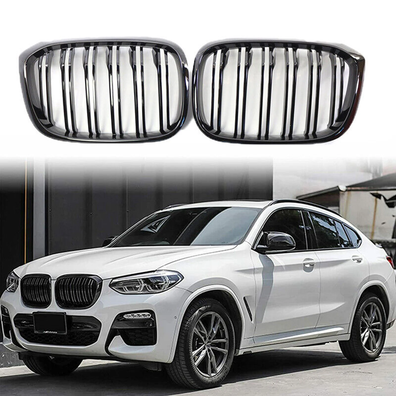 1 Pair Front Kidney Grille Double Line Medium Mesh Grilles 51712462817 51712462818 Compatible For X3 X4 G01 G02 G08