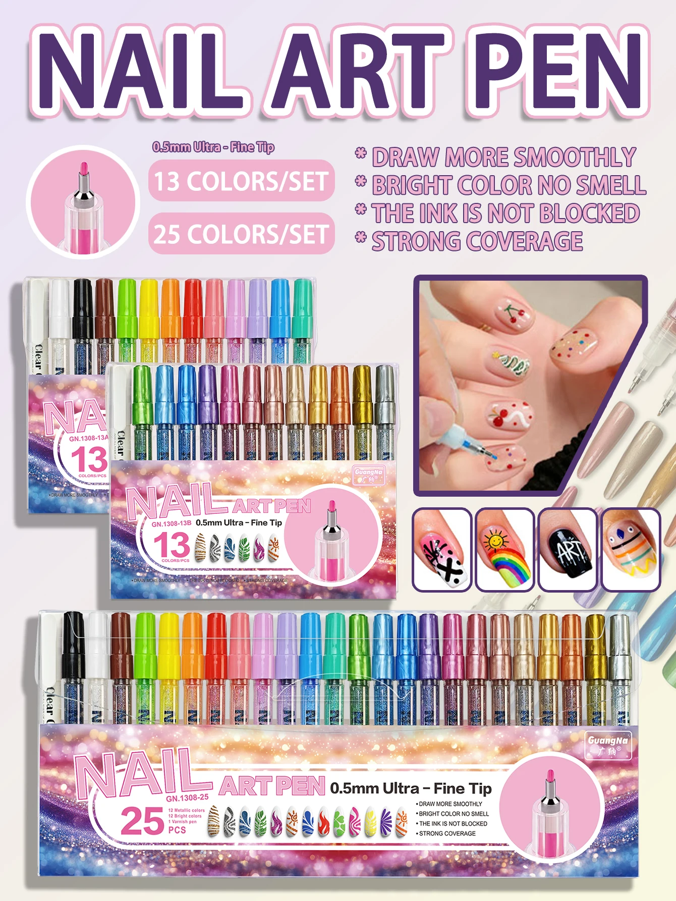 

GuangNa 13/25 шт., ручка для дизайна ногтей, граффити, маркер для ногтей, рисунок, абстрактные линии, тонкие детали, сделай сам, водостойкая ручка для рисования ногтей, маникюр