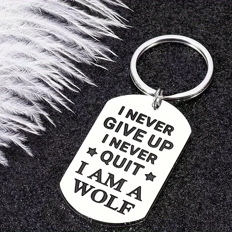 NEVER GIVE UP I NEVER QUIT  AMA WOLF Slogan Graphic Geometric Charm Fashion Key Ring Remember I Love You Mom Key Ring