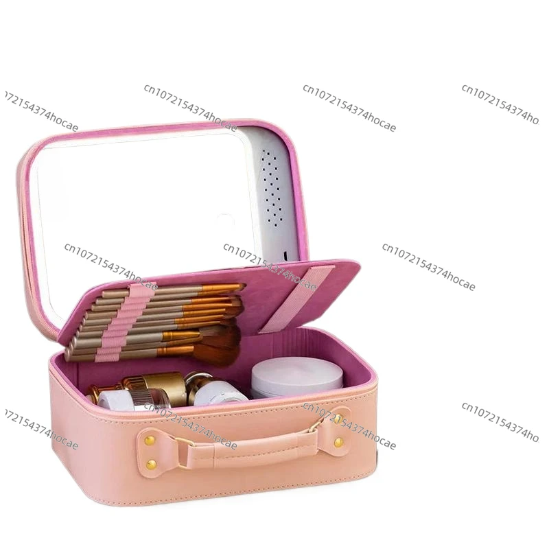 2024 New Lighted Cosmetic Case With Mirror LED Portable Cosmetic Bag Large-capacity Makeup Storage Box Waterproof PU Leather