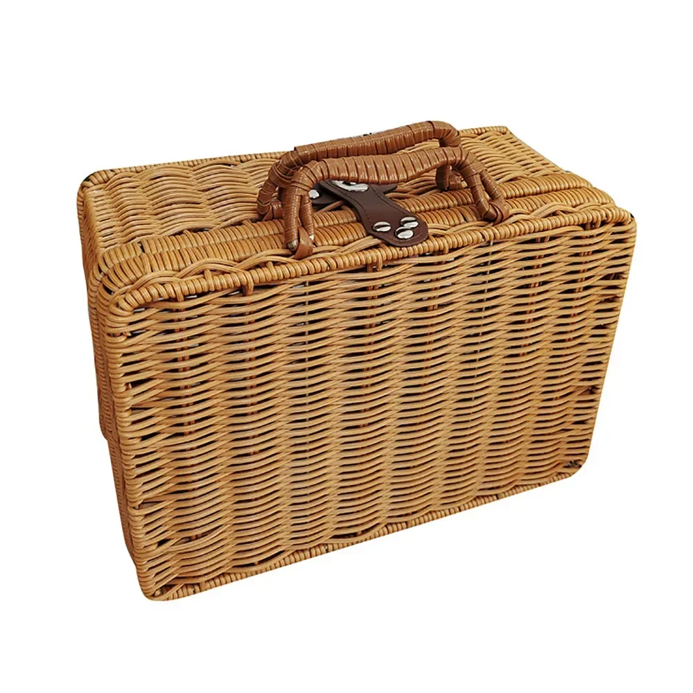 

Suitcase Rattan Storage Box Basket Woven For Picnic Outside Party Travel Living Room Clothes Toy Wooden Seagrass Baskets Wicker