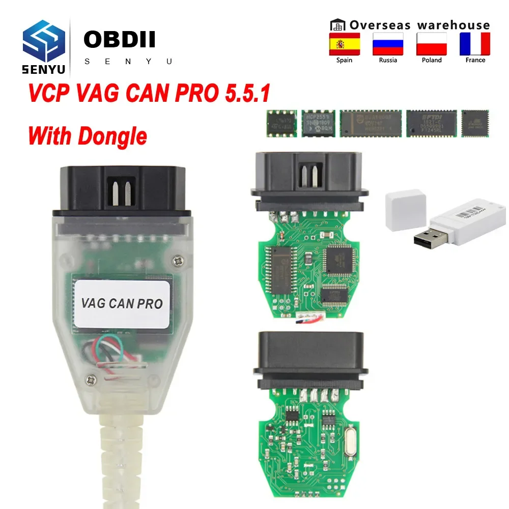 VCP VAG Can Pro 5.5.1 USB Dongle OBD OBD2 for VW/Audi Car Diagnostic Cable VCP Scanner Auto Tool For CAN BUS+UDS+ K-line UDS