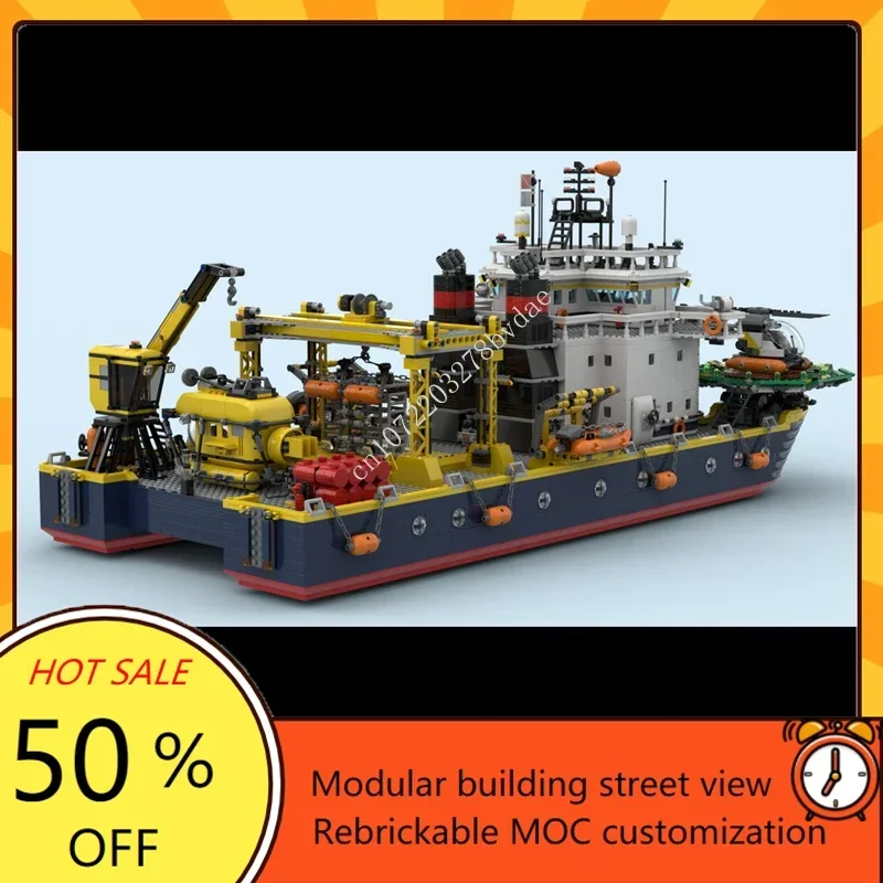8200PCS Catamaran Research Vessel Modular MOC Creative street view Model Custom Puzzle Architecture Assembly Model Toys Gifts