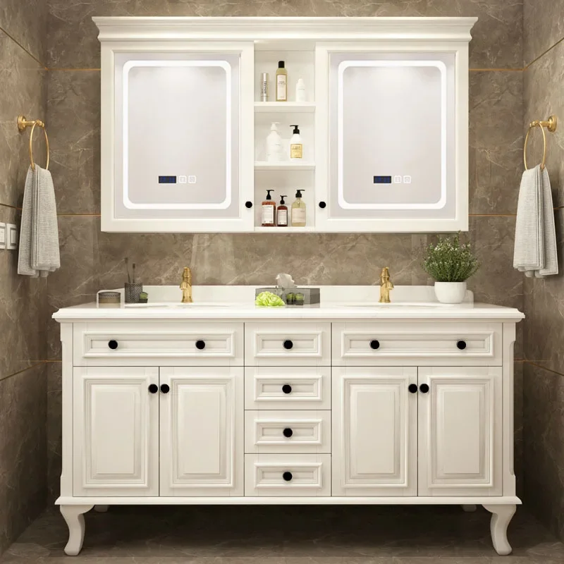 Modern pvc luxury customized furniture shaker style bathroom cabinet  vanity Oak solid wood