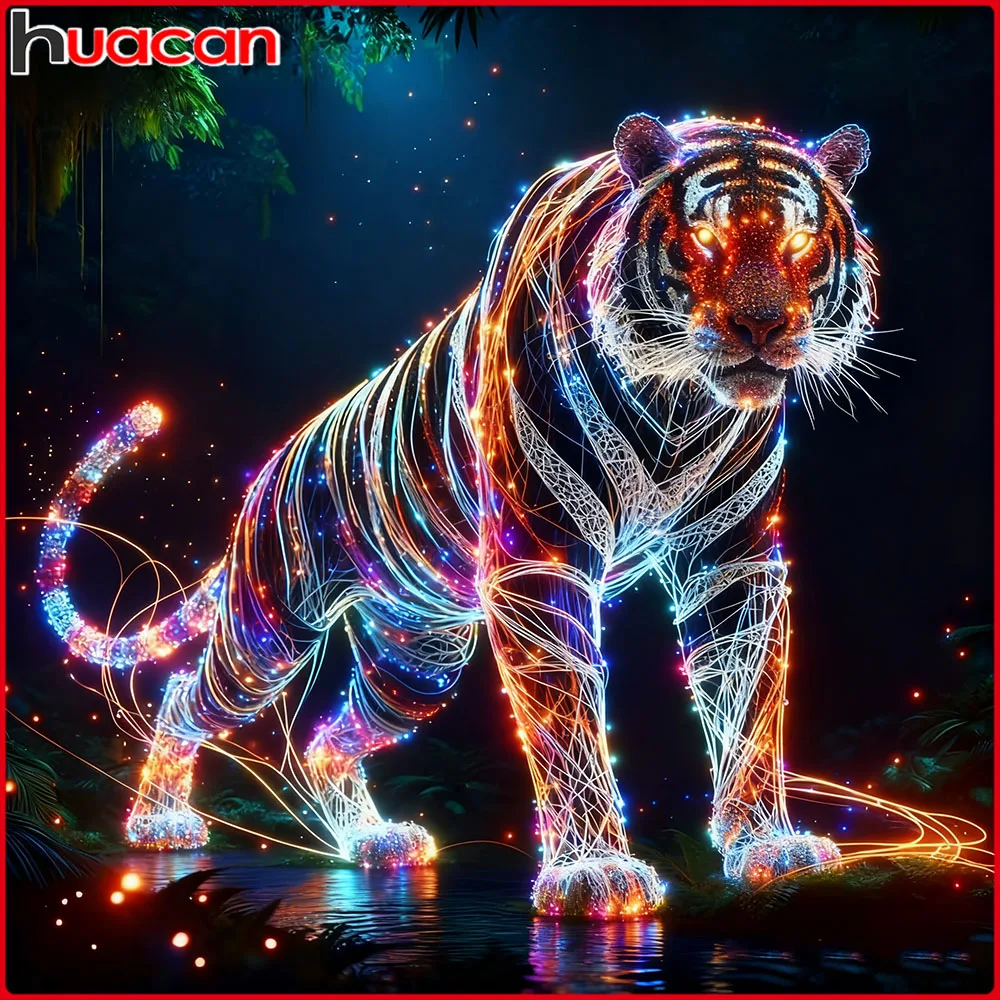 Huacan Vollquadrat Rundes Diamantgemälde Tiger Diamant Mosaik Tierkunst Dekorative Gemälde